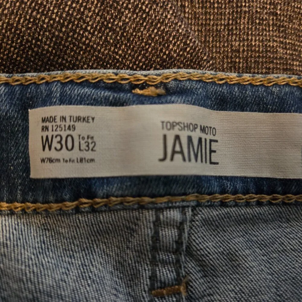 TopShop Jamie Moto High-Waisted hewed" Hem Skinny Jeans Size 30 - Picture 4 of 4